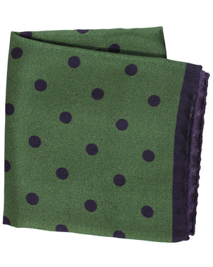 Kiton Silk Pocket Square Dark Green Dots