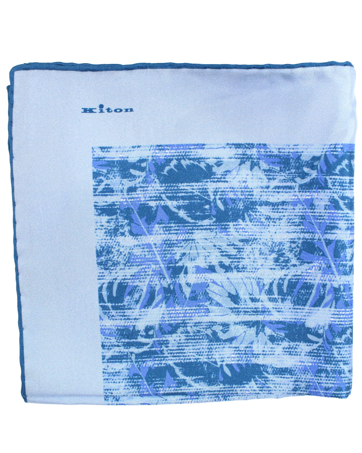 Kiton Silk Pocket Square Blue Sky Blue Floral