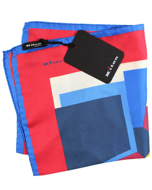 Kiton Silk Pocket Square Royal Blue Red Blue Design