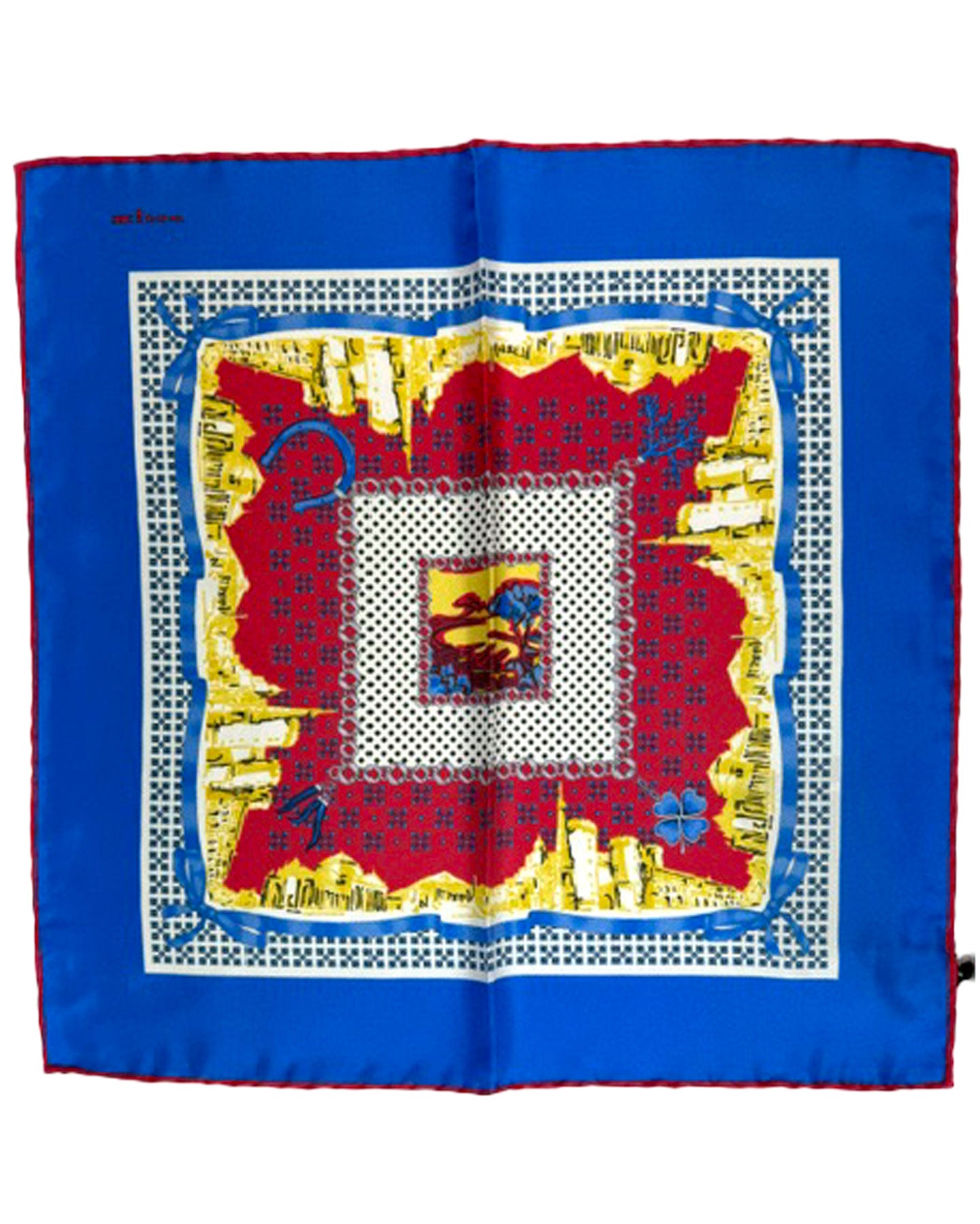 Kiton Silk Pocket Square Royal Blue Red Design