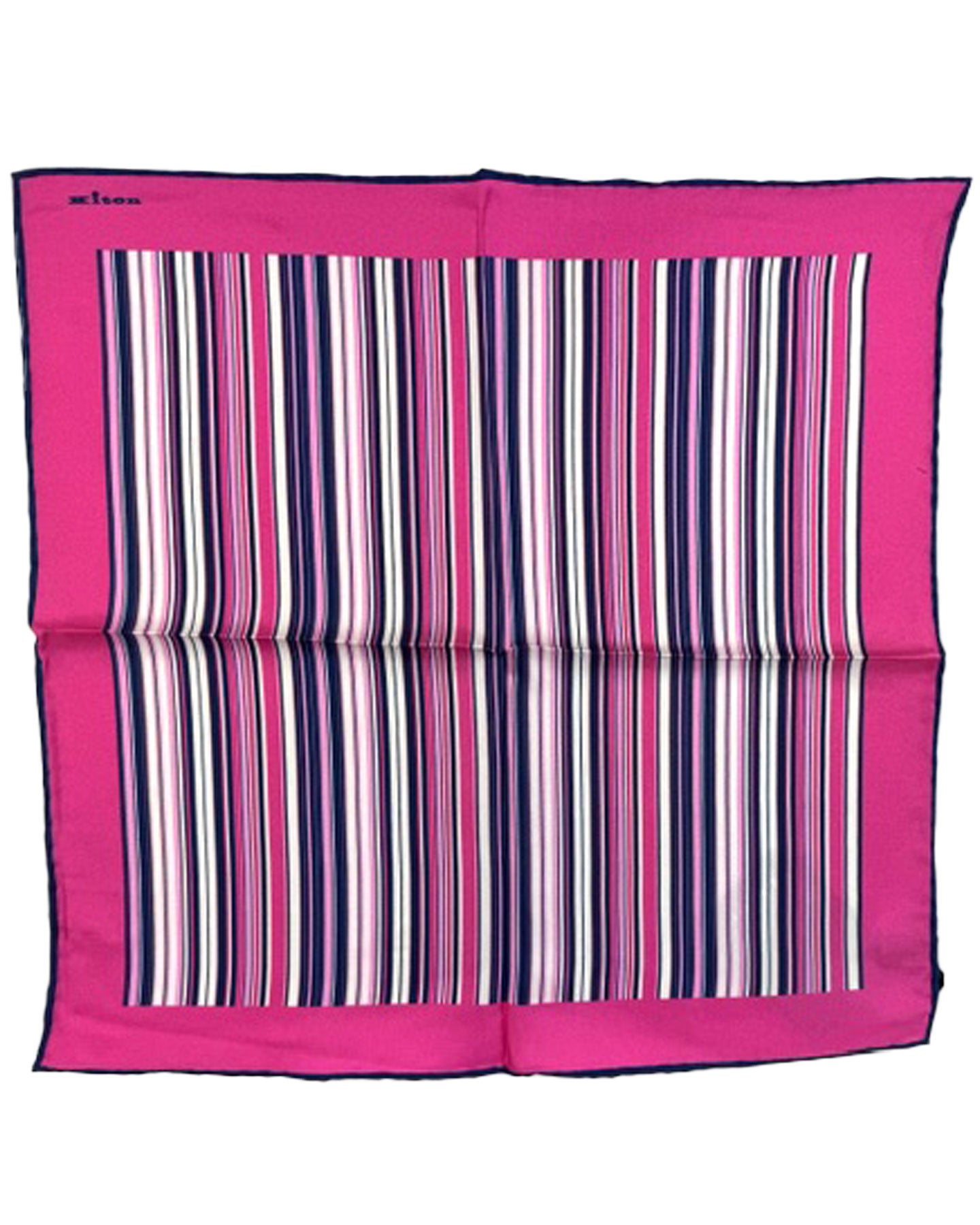 Kiton Silk Pocket Square Pink Navy Stripes