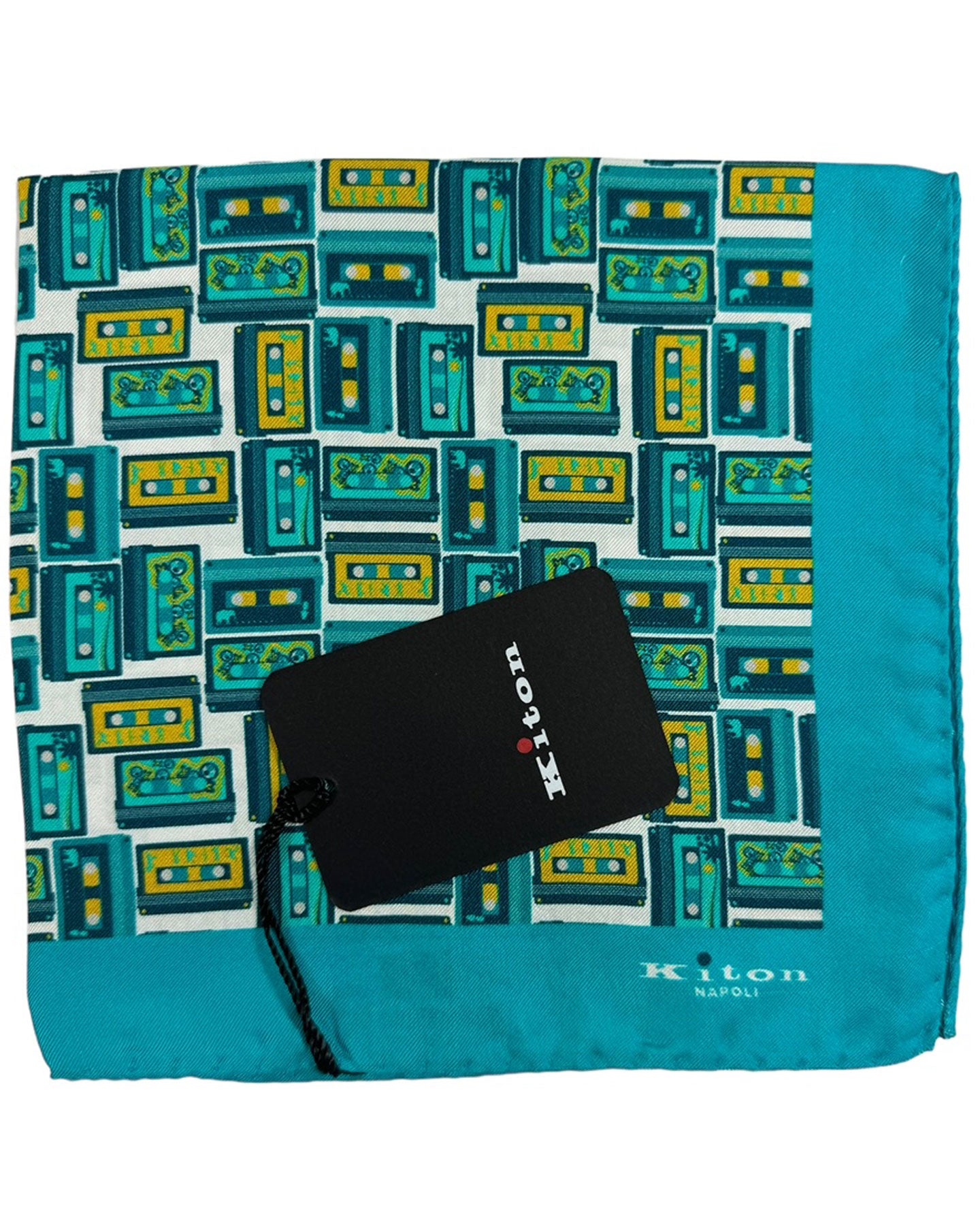 Kiton Silk Pocket Square Aqua Mustard Novelty
