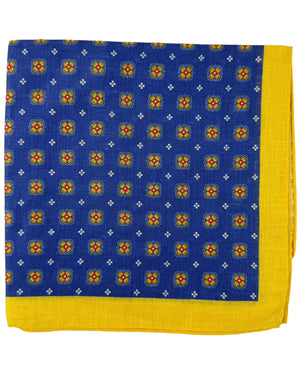 Kiton Linen Pocket Square Blue Yellow Mini Floral