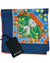 Kiton Silk Pocket Square Navy Blue Orange Garden