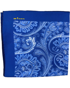 Kiton Silk Pocket Square Royal Blue Sky Blue Ornamental