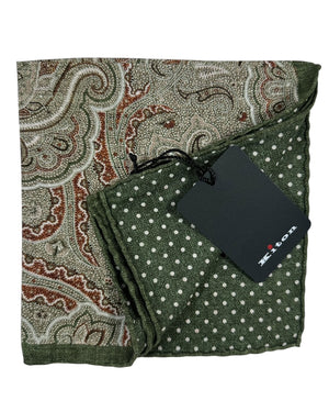 Kiton Silk Pocket Square Green Design 2 Sided