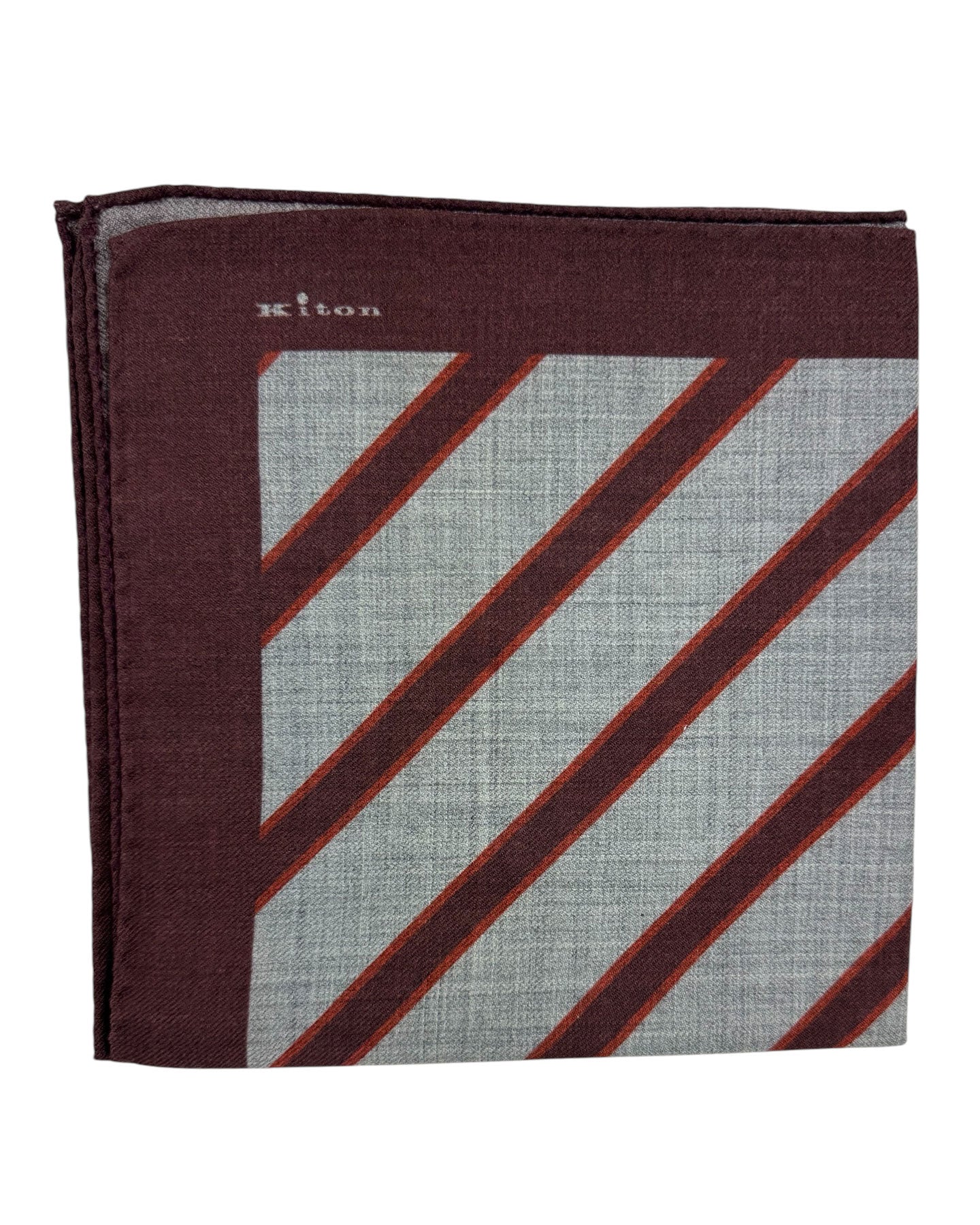 Kiton Wool Pocket Square Gray Maroon Stripes SALE