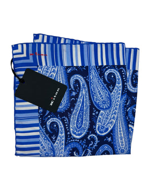 Kiton Pocket Square Navy Blue White Paisley New