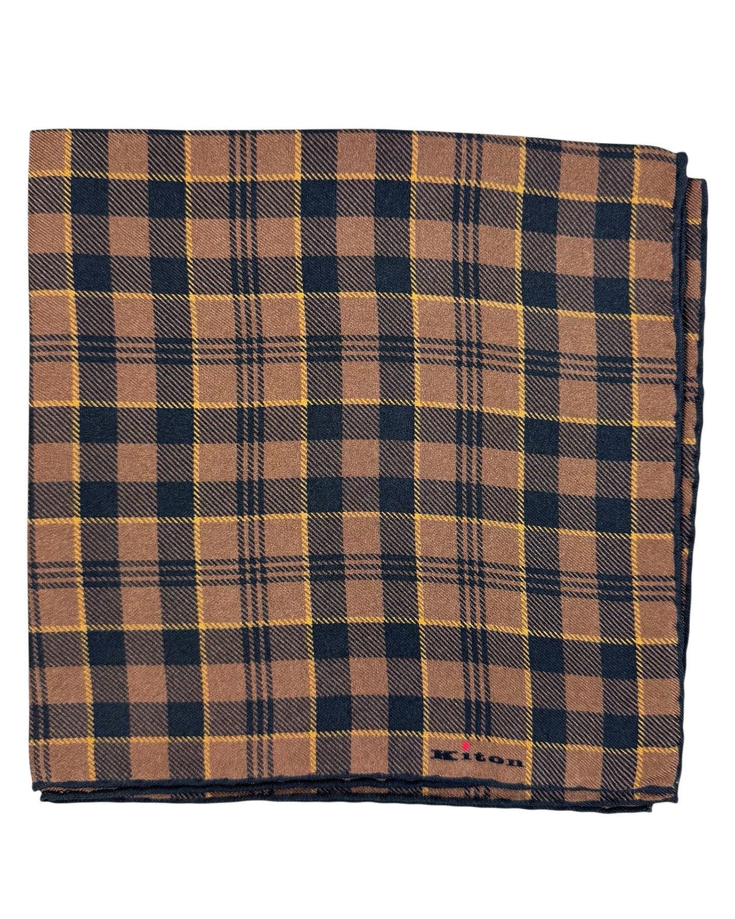 Kiton Silk Pocket Square Brown Check - 2 Sided Design New
