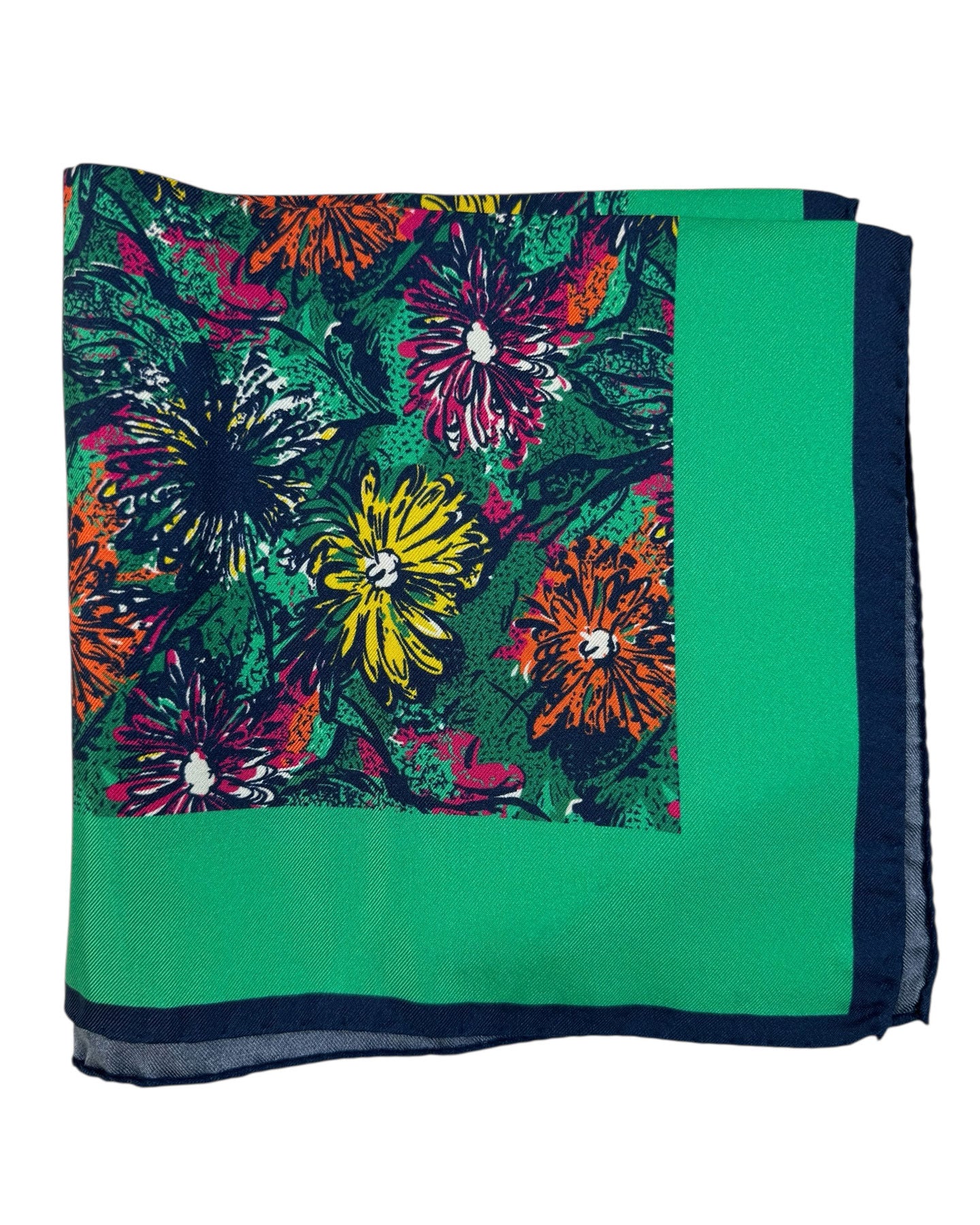 Kiton Silk Pocket Square Green Floral