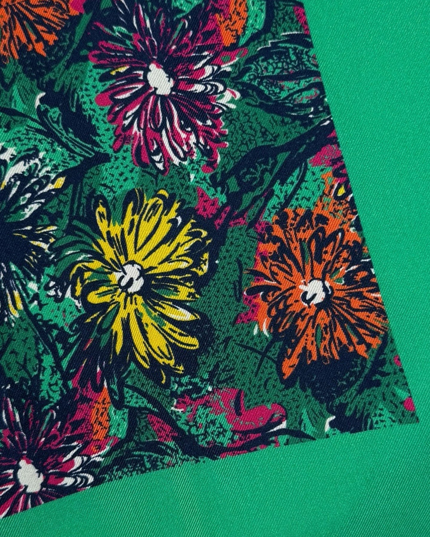 Kiton Silk Pocket Square Green Floral