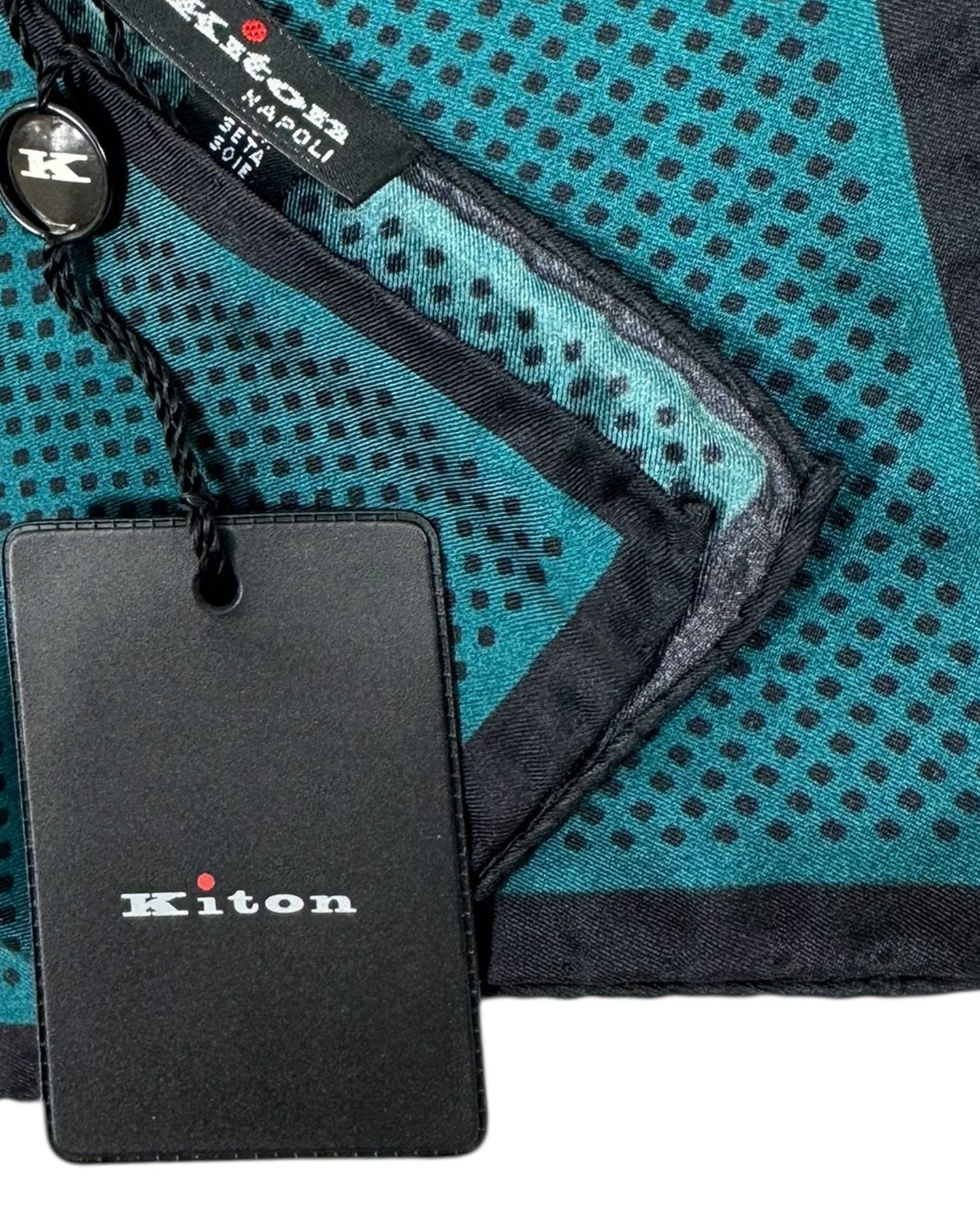 Kiton Silk Pocket Square Teal Midnight Blue