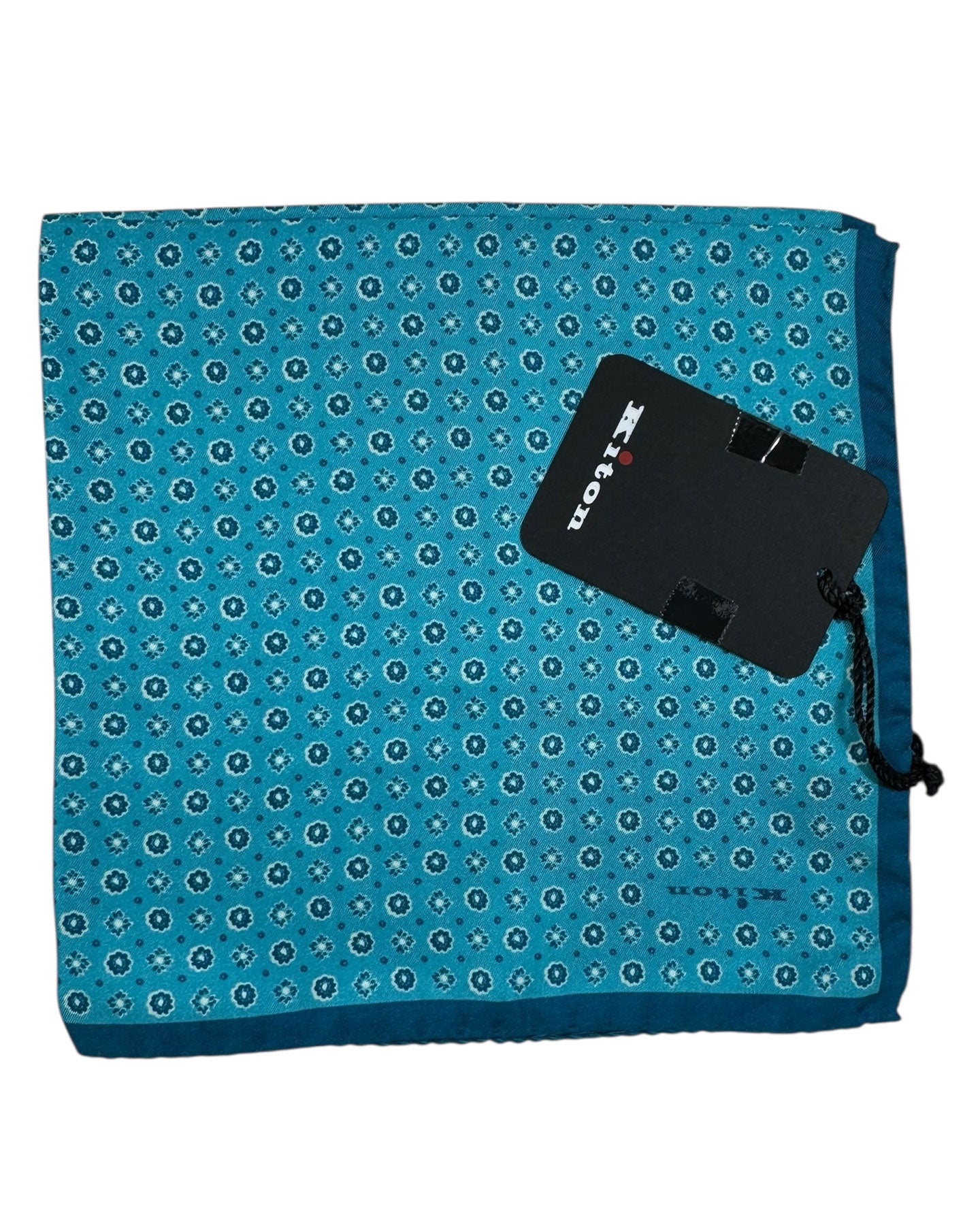 Kiton Silk Pocket Square Teal Design