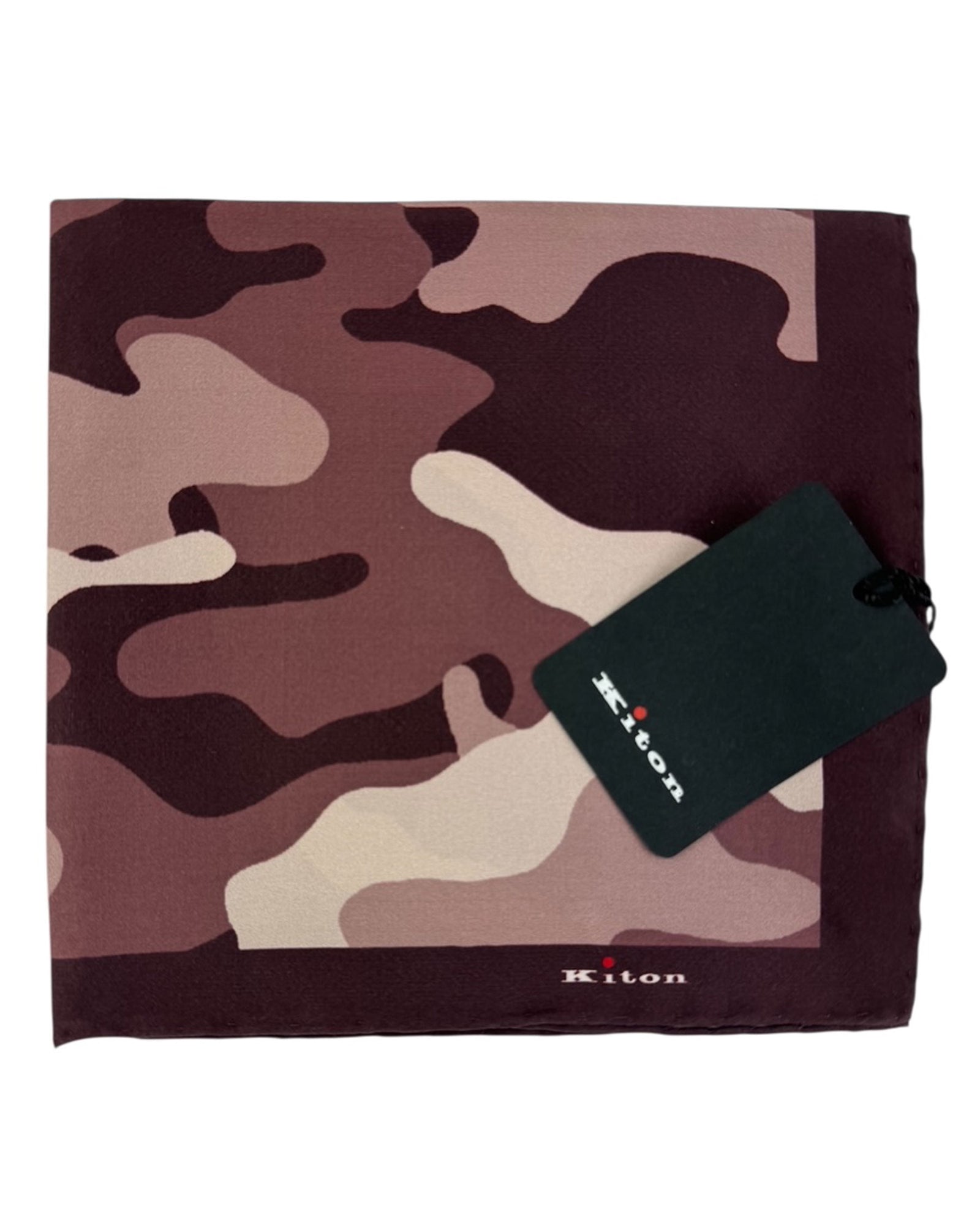 Kiton Silk Pocket Square Dust Pink Brown Camo Design