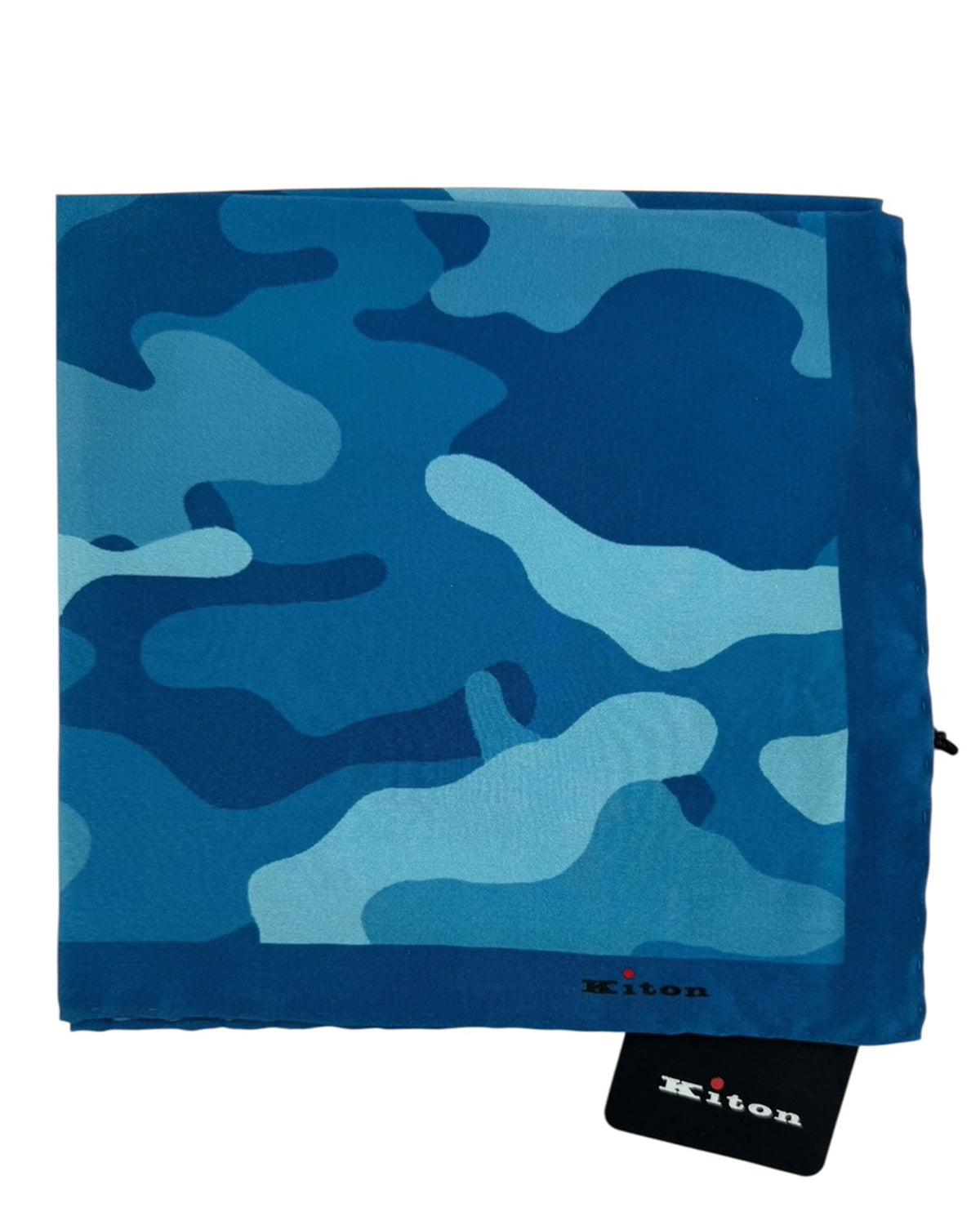 Kiton Silk Pocket Square Blue Camo Design