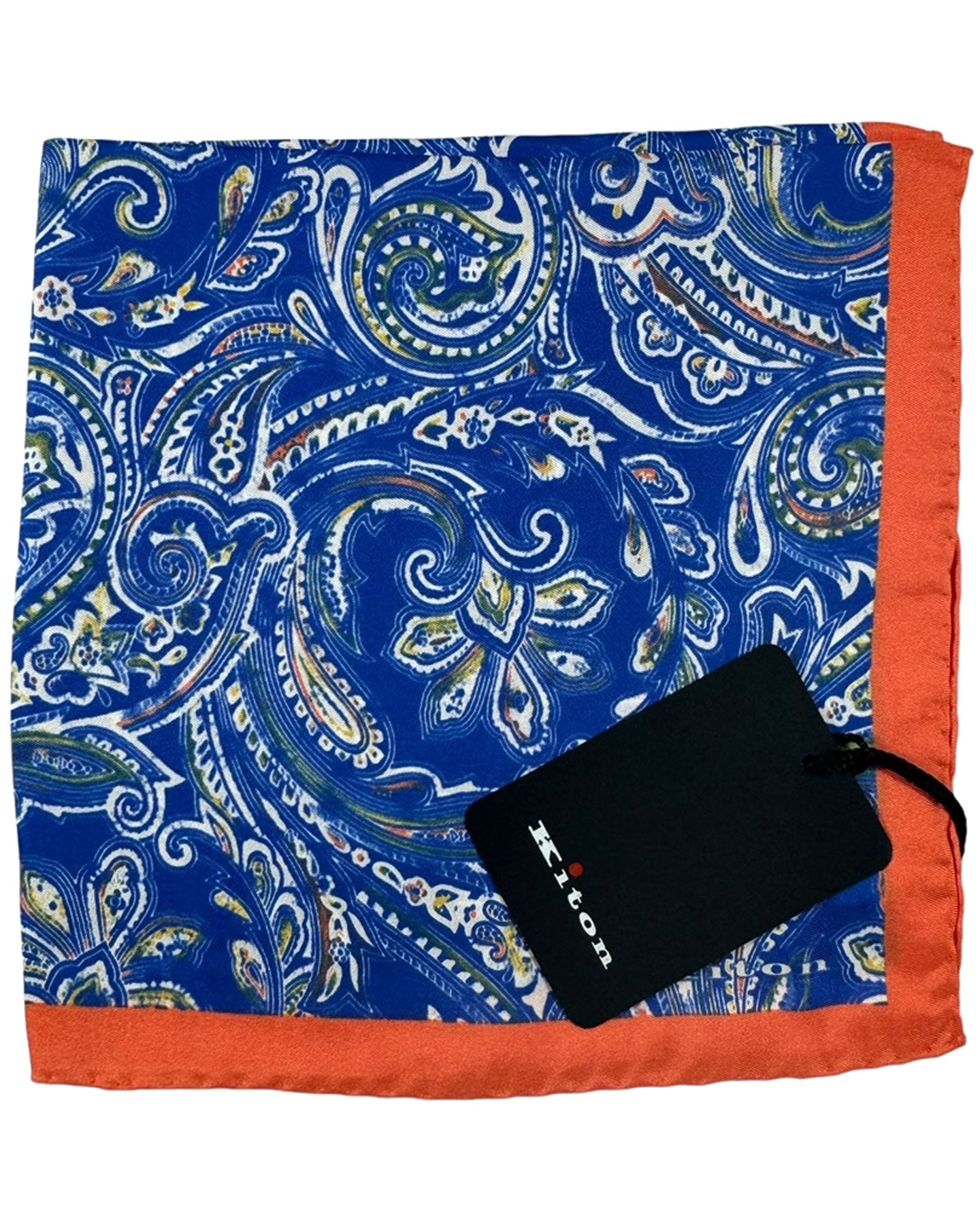 Kiton Silk Pocket Square Blue Orange Ornamental