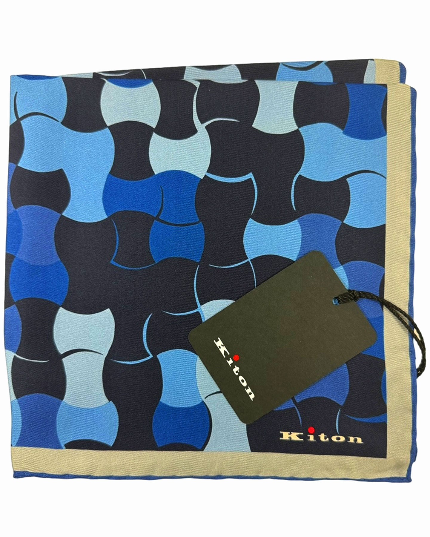 Kiton Silk Pocket Square Blue Dark Blue Geometric
