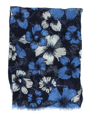Kiton Scarf Blue Floral - Luxury Cashmere Silk Shawl