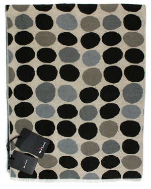 Kiton Silk Scarf Large Black Gray Polka Dots