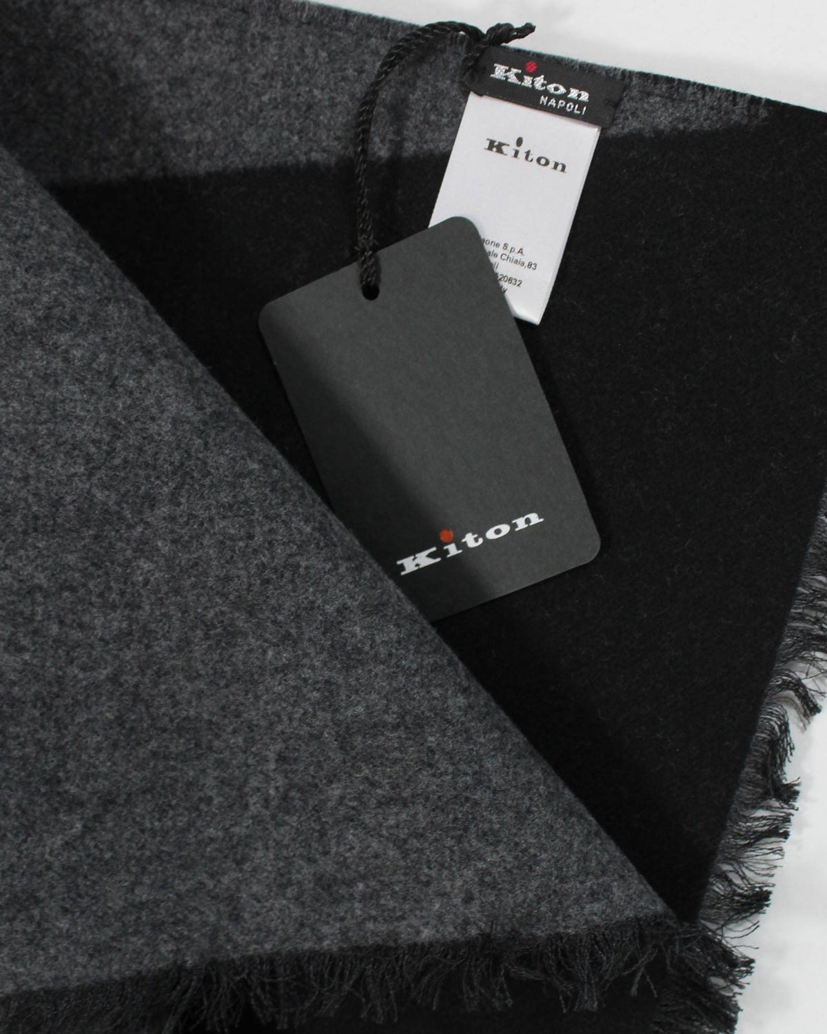 Kiton Wool Cashmere Scarf Gray Black Kiton Logo Text SALE