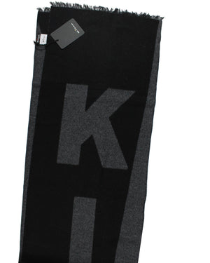 Kiton Wool Cashmere Scarf Gray Black Kiton Logo Text
