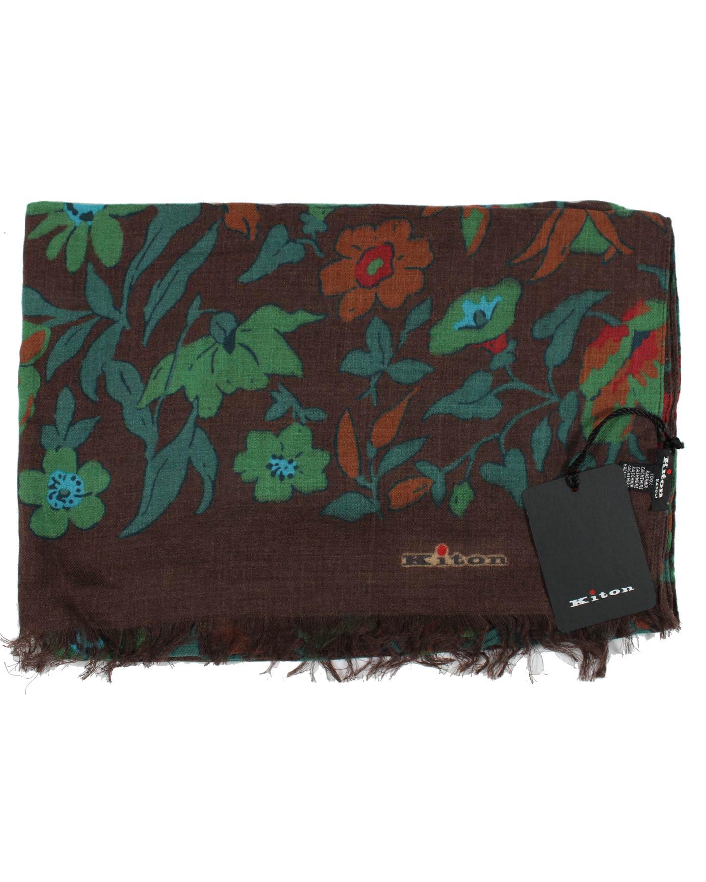 Kiton Cashmere Scarf Brown Floral