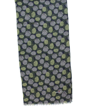 Kiton Cashmere Scarf Midnight Blue Gray Forest Green Olive Circles