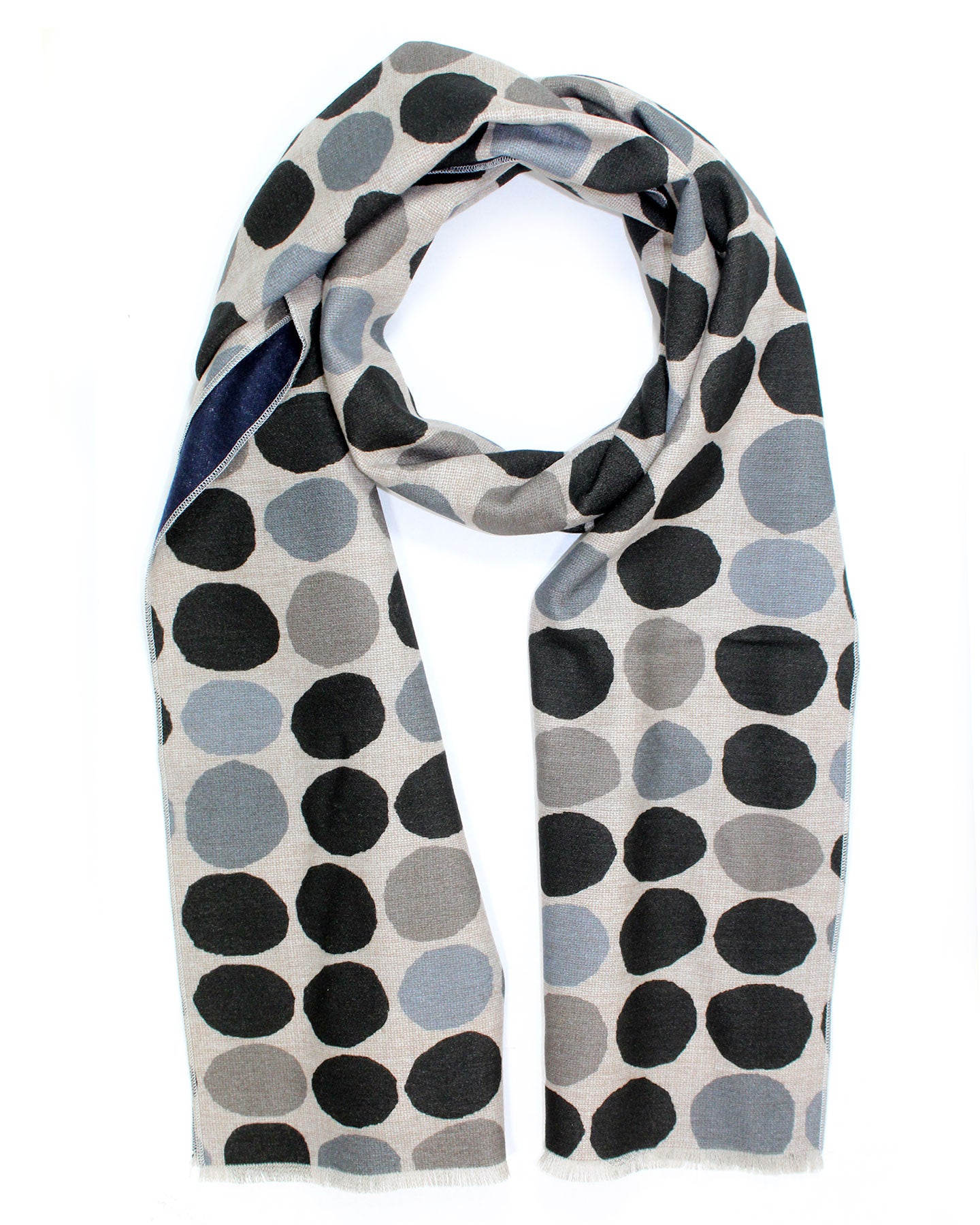 Kiton Silk Scarf Black Gray Large Polka Dots