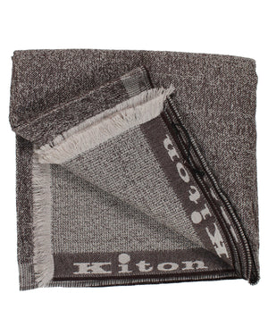 Kiton Scarf Brown Gray - Men Cashmere Wool Silk Shawl