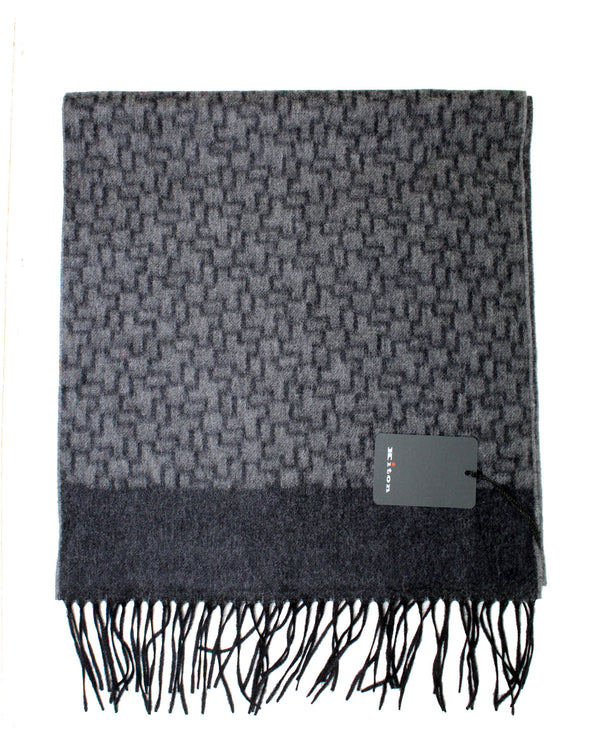 Kiton キートン カシミヤ100% マフラー 定価58,000円 Kiton Cashmere Scarf Gray Black - Men Luxury Shawl - Tie Deals
