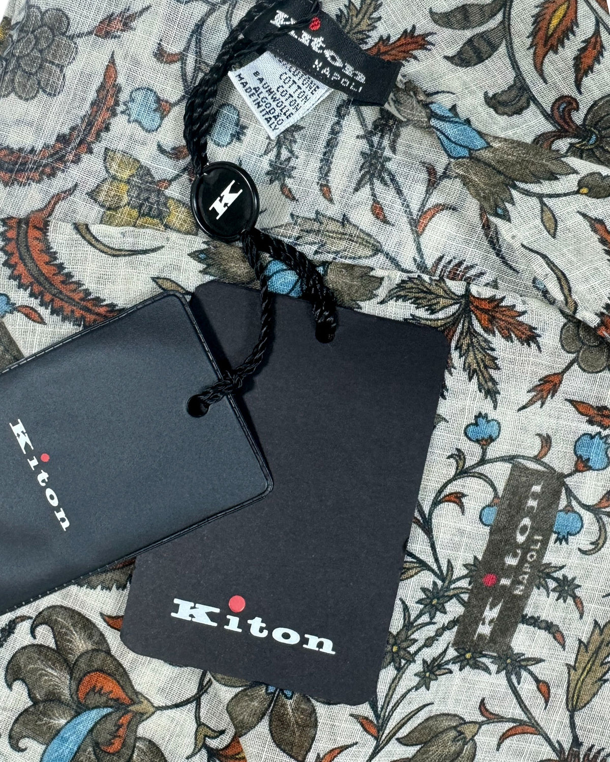 Kiton Scarf Gray Botanical Floral - Luxury Cotton Shawl SALE