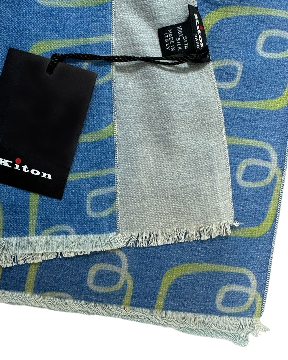 Kiton Silk Scarf Men Collection Blue Design FINAL SALE