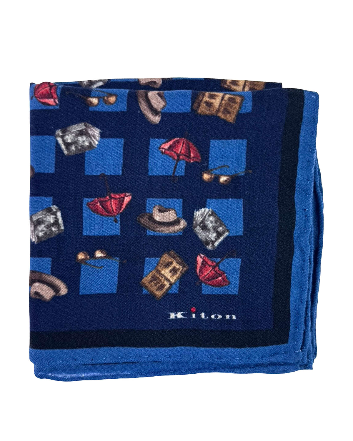 Kiton Small Cashmere Scarf Navy Blue Novelty Accessories SALE
