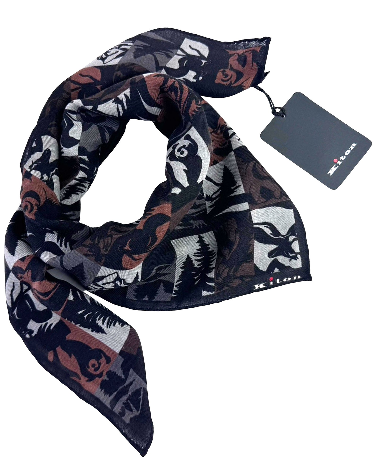 Kiton Small Cashmere Scarf Novelty Gray Brown SALE