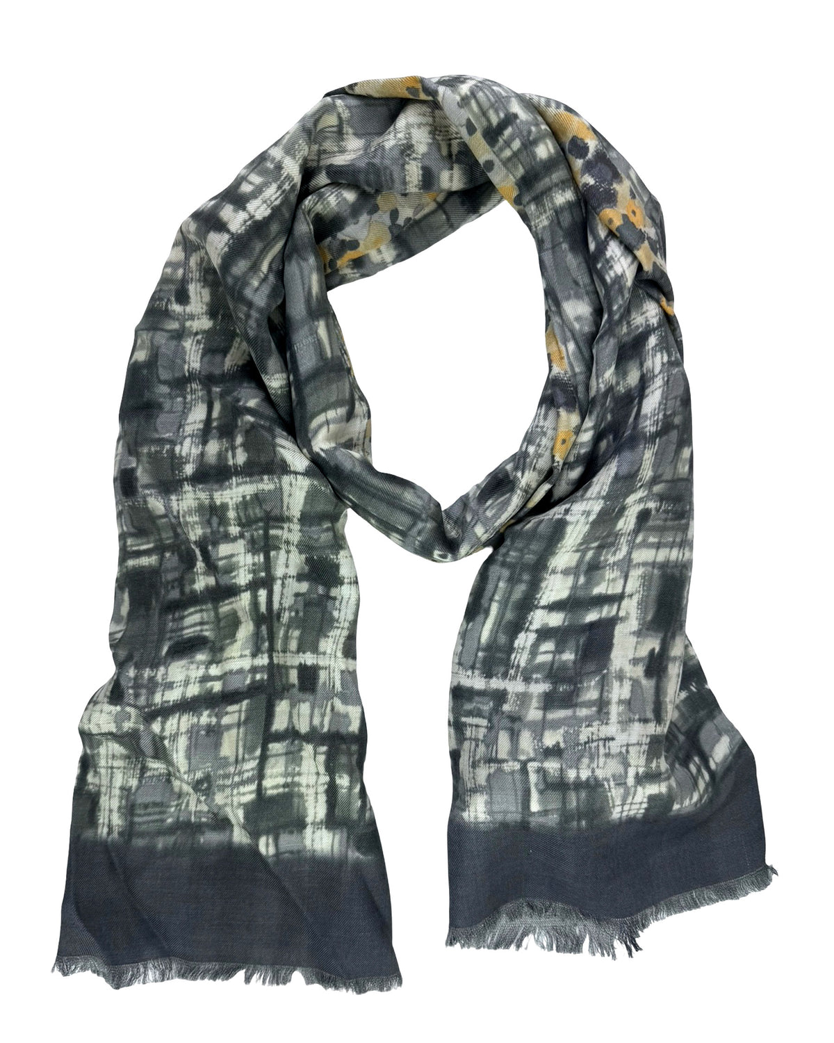 Kiton Scarf Gray Mustard Taupe Floral & Gray
