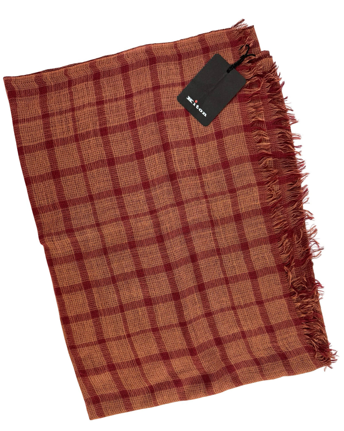 Kiton Scarf Brown Windowpane - Luxury Cashmere Men Shawl