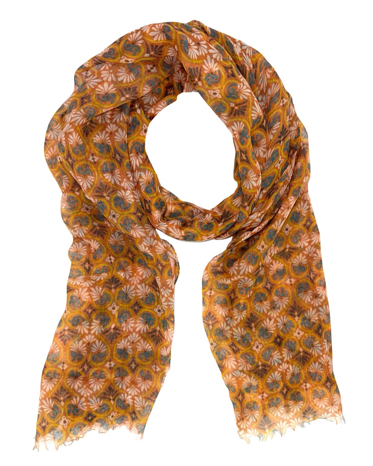 Genuine Kiton Scarf Olive Floral - Luxury Cashmere Men Shawl
