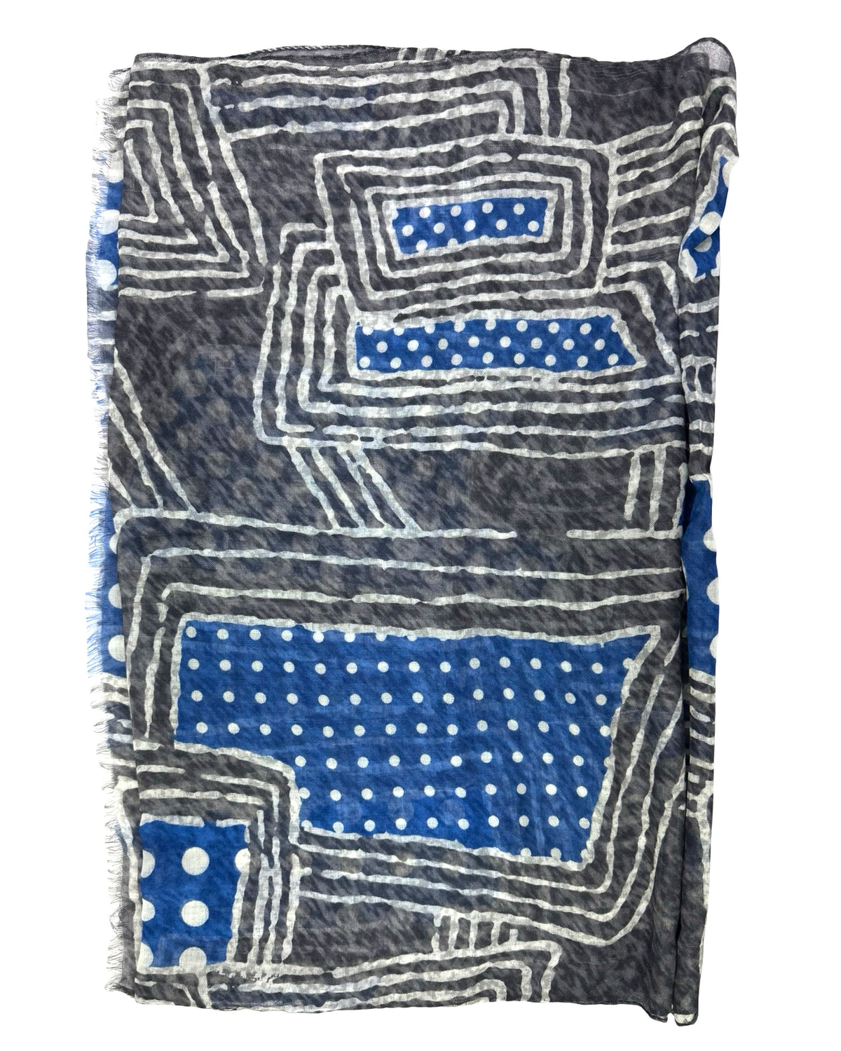 Kiton Cashmere Scarf Royal Blue Gray Polka Dots