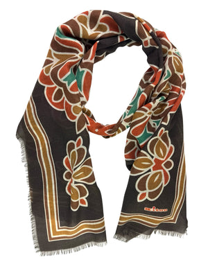 Kiton Cashmere Scarf Brown Floral