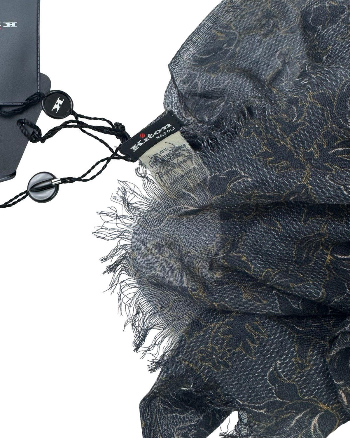 Kiton Cashmere Scarf Midnight Blue Brown Floral