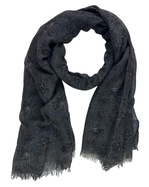 Kiton Cashmere Scarf Black Brown Floral