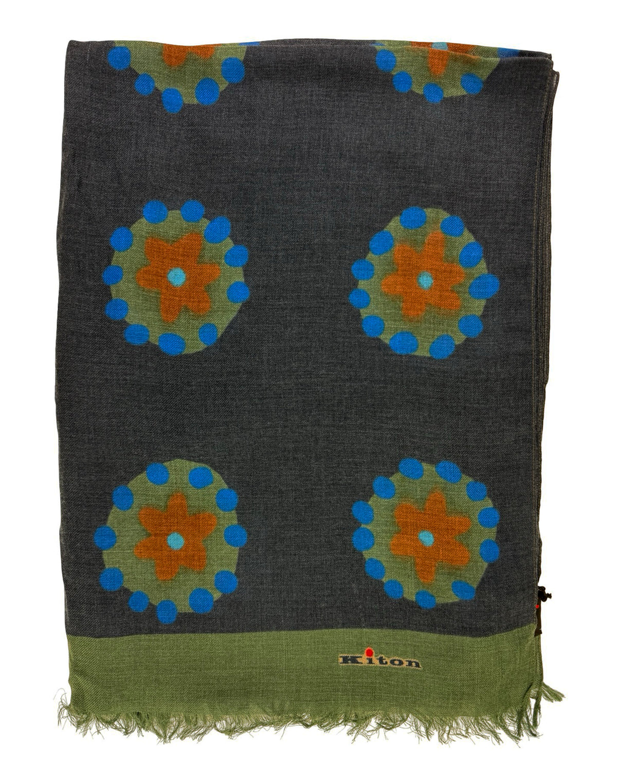 Kiton Cashmere Scarf Floral Gray