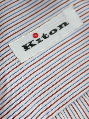 Kiton Dress Shirt White Maroon Royal Blue Stripes Spread Collar 40 - 15 3/4 SALE