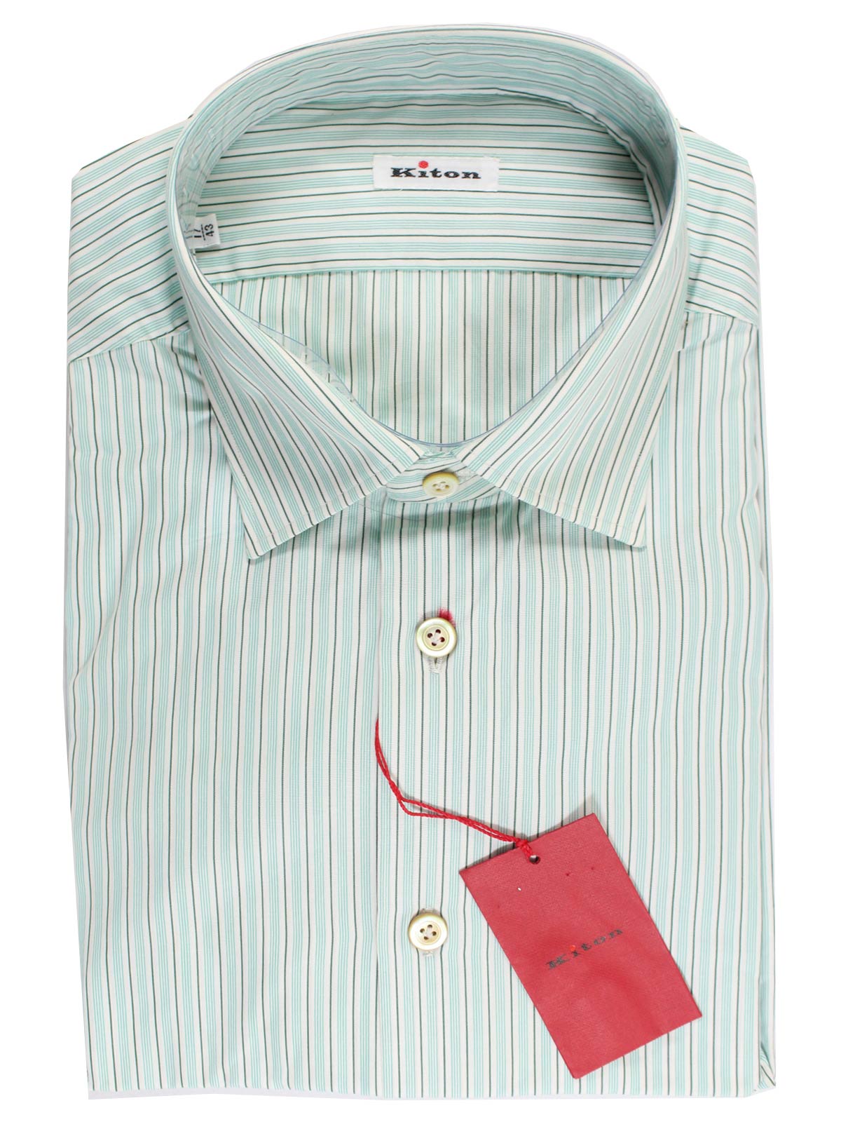 kiton dress shirts Kiton Dress Shirt White Green Aqua Stripes 37 - 14 1/2 REDUCED - SALE