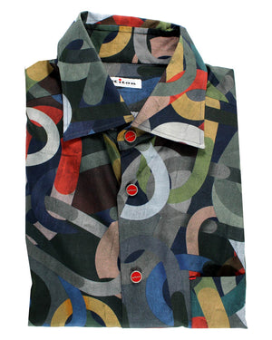 Kiton Sport Shirt Geometric Design - Logo Buttons 39 - 15 1/2