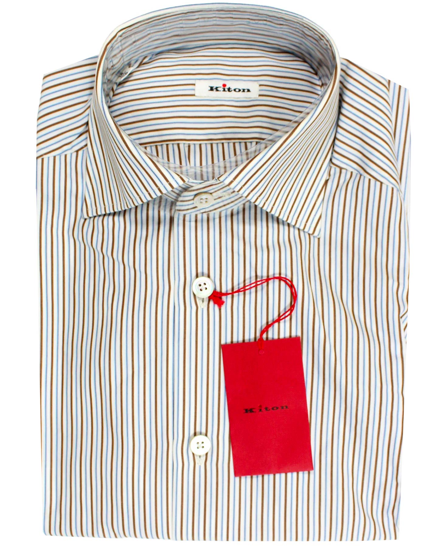 kiton dress shirts Kiton Dress Shirt Brown Blue Stripes 36 - 14 SALE