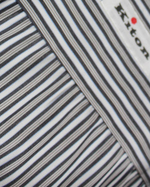 Kiton Dress Shirt White Gray Stripes Spread Collar 45 - 18 SALE