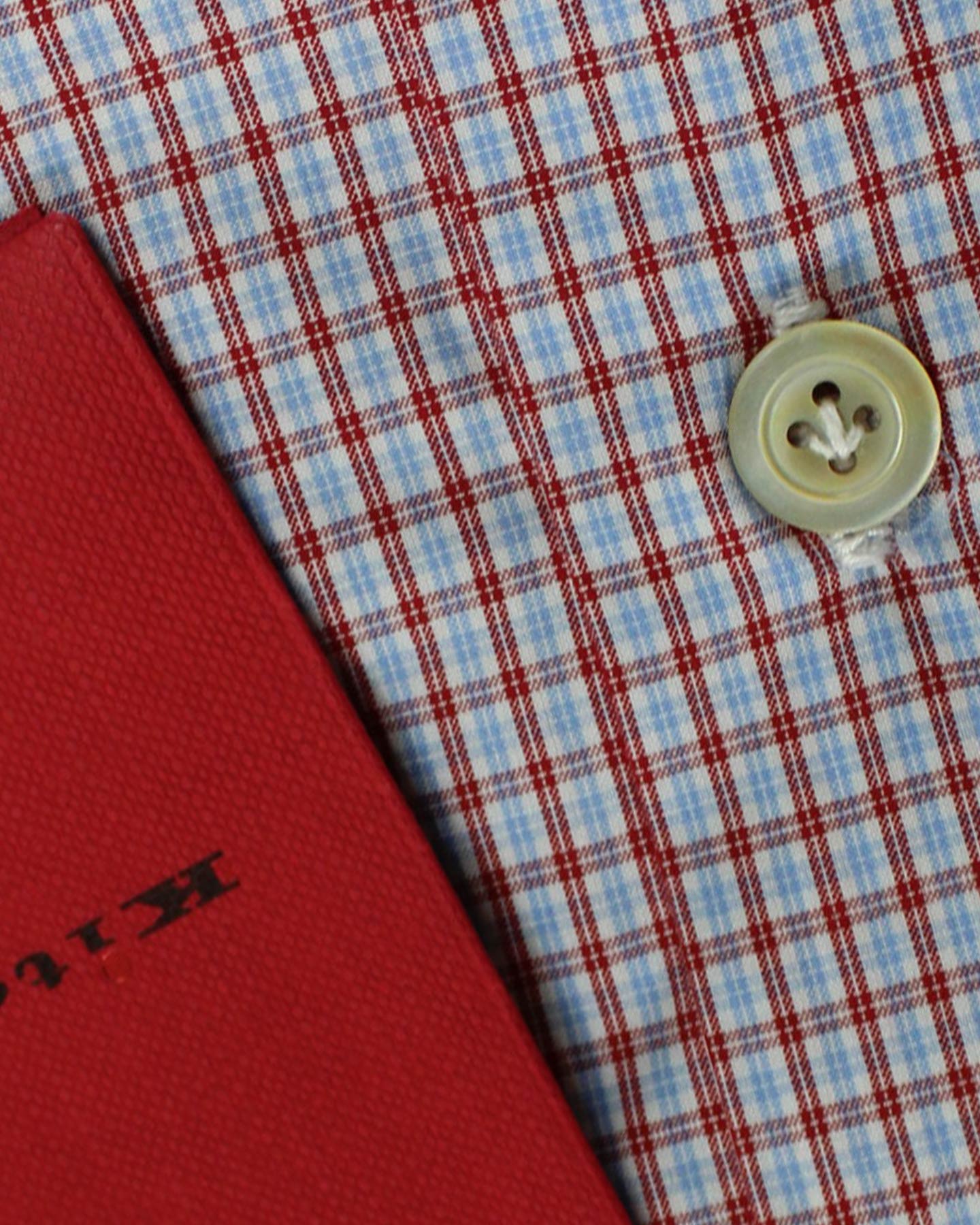 Kiton Dress Shirt Red Sky Blue Check 42 - 16 1/2