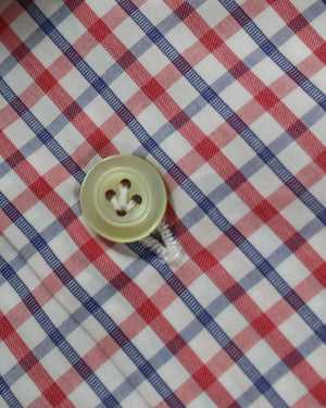 Kiton Short Sleeve Shirt White Red Royal Blue Check 37 - 14 1/2 SALE