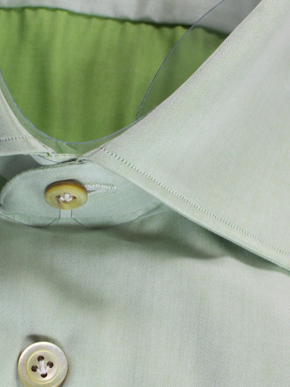 Kiton Dress Shirt Green Solid Spread Collar